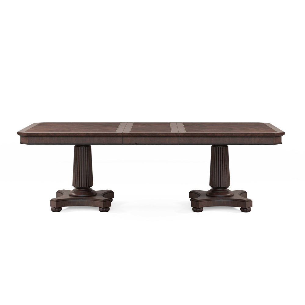 A.R.T. Furniture Revival Elegant Dual Pedestal Dining Table With Storage, Extendable Design & Stunning Mahogany Finish Brown Rubberwood Solids,Quarter Mahogany Veneer,Resin 328221-1730