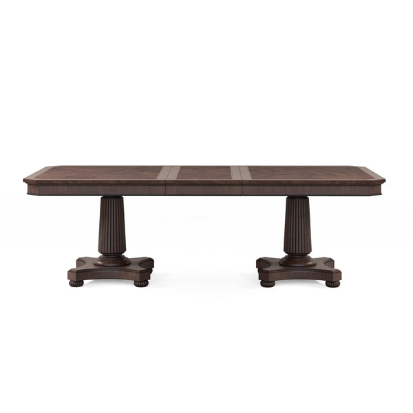 A.R.T. Furniture Revival Elegant Dual Pedestal Dining Table With Storage, Extendable Design & Stunning Mahogany Finish Brown Rubberwood Solids,Quarter Mahogany Veneer,Resin 328221-1730