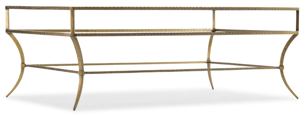 Hooker Furniture Laureng Hammered Gold Cocktail Table With Tempered Glass Top — Elegant, Durable Rectangular Centerpiece 5846-80110-15