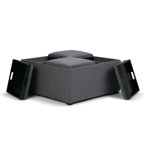 English Elm Avalon Square Coffee Table Storage Ottoman - Stylish Slate Grey With Hidden Storage & Trays B136P159754