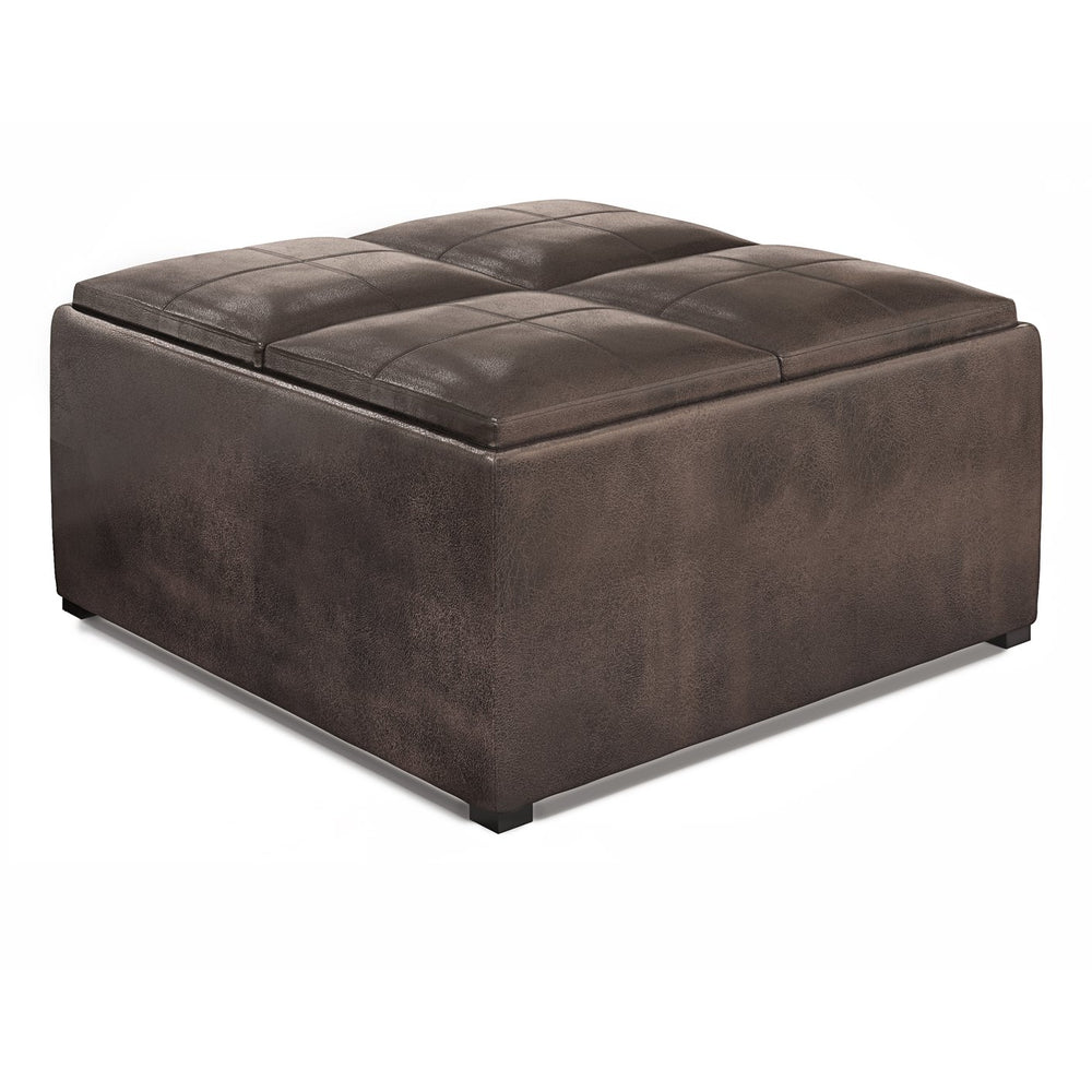 English Elm Avalon - Multi-Functional Square Storage Ottoman In Distressed Brown Faux Leather For Modern Spaces B136P159749