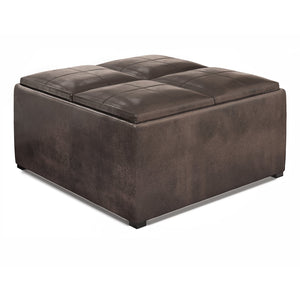 English Elm Avalon - Multi-Functional Square Storage Ottoman In Distressed Brown Faux Leather For Modern Spaces B136P159749
