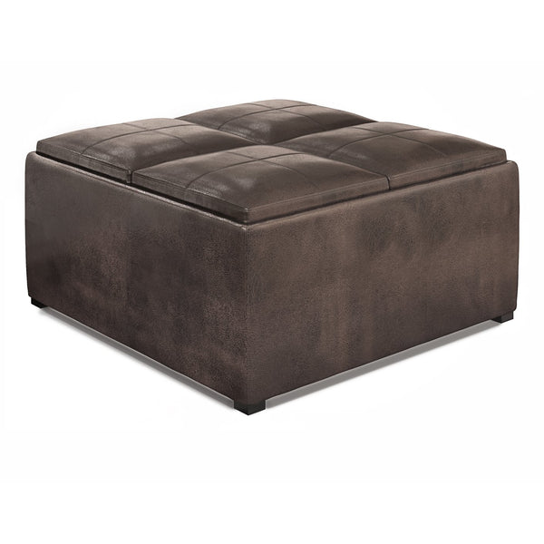English Elm Avalon - Multi-Functional Square Storage Ottoman In Distressed Brown Faux Leather For Modern Spaces B136P159749