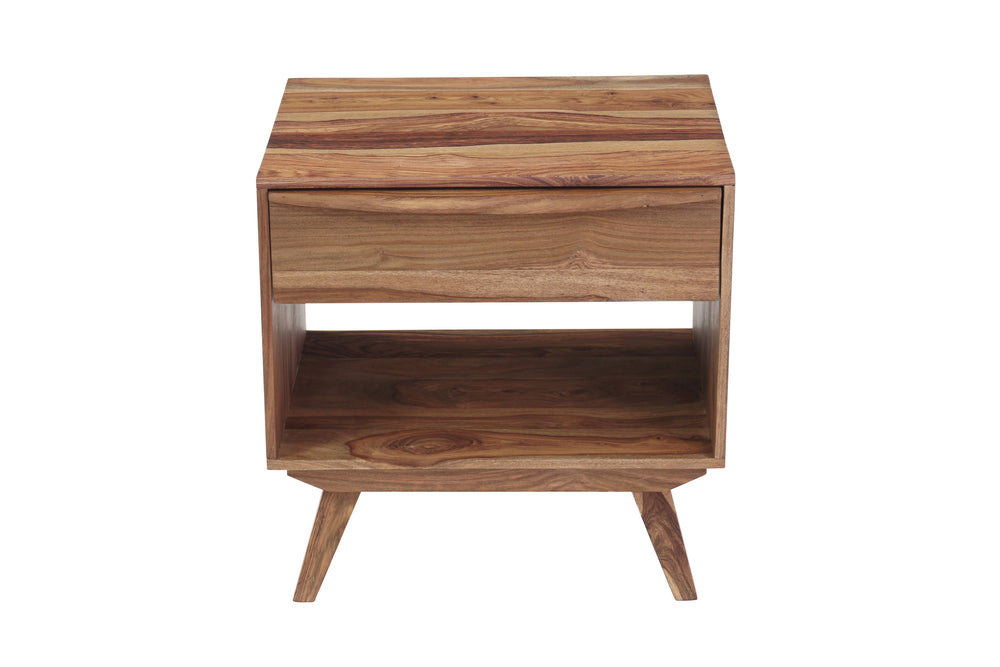 Porter Designs Porter Fusion Solid Sheesham Wood Nightstand Table - Mid-century Modern Design With Flared Legs Light Brown Wood 04-117-04-6750n