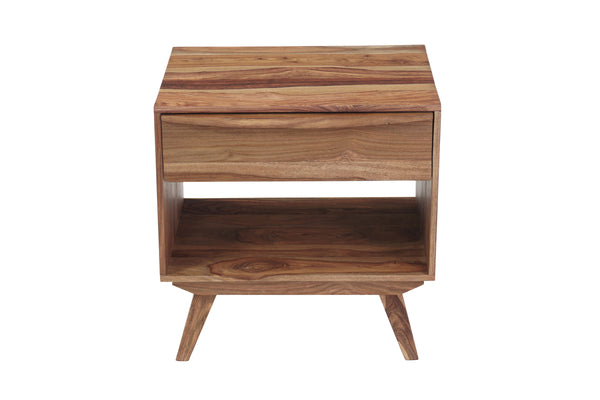 Porter Designs Porter Fusion Solid Sheesham Wood Nightstand Table - Mid-century Modern Design With Flared Legs Light Brown Wood 04-117-04-6750n