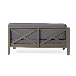 English Elm Brava Acacia Corner Bench Set with Coffee Table Outdoor Cross-back Slatted Design 57967.00DGY-57968.00DGY