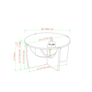 28" Round Coffee Table with Open Crossed Arch Base Calacatta Marble, Dark Walnut LNAL1K2CMDW Walker Edison