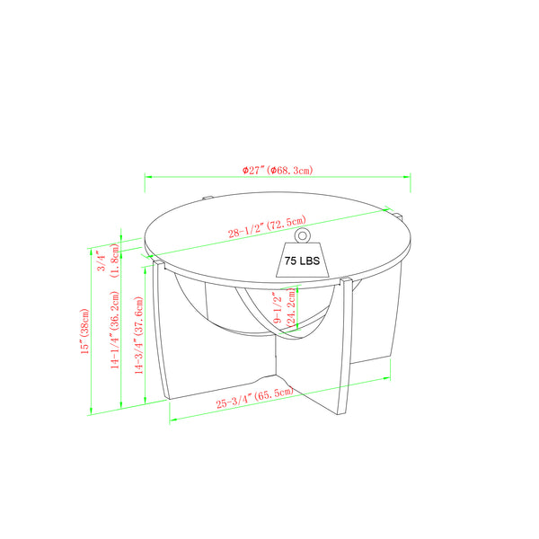 28" Round Coffee Table with Open Crossed Arch Base Calacatta Marble, Dark Walnut LNAL1K2CMDW Walker Edison