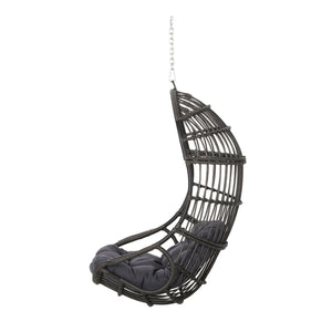 English Elm Christopher Knight Home® - SANSA Outdoor Wicker Hanging Basket Chair with Water‑Resistant Cushions, Iron Frame, Weatherproof Lounge Gray 70429.00GDGRY