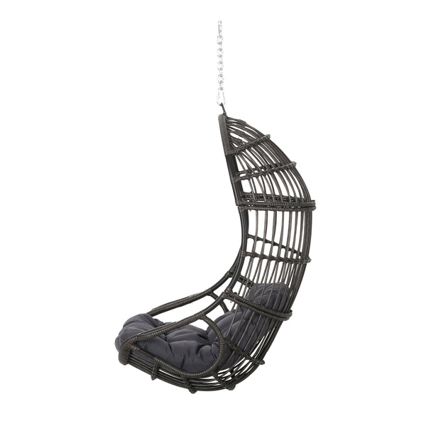English Elm Christopher Knight Home® - SANSA Outdoor Wicker Hanging Basket Chair with Water‑Resistant Cushions, Iron Frame, Weatherproof Lounge Gray 70429.00GDGRY