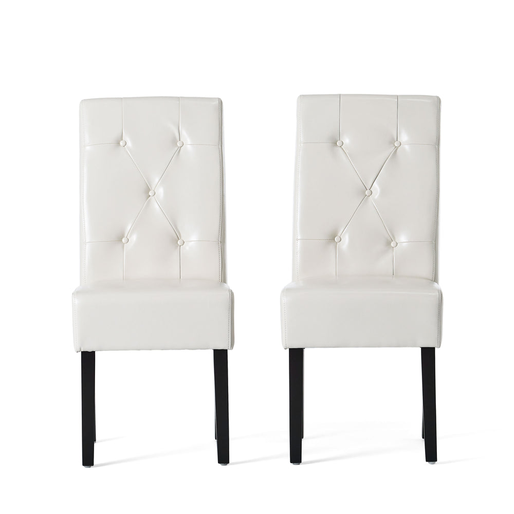 English Elm Carter Ivory Bonded Leather Tufted Dining Chairs Set of Two with Espresso Legs 54274.00IVY