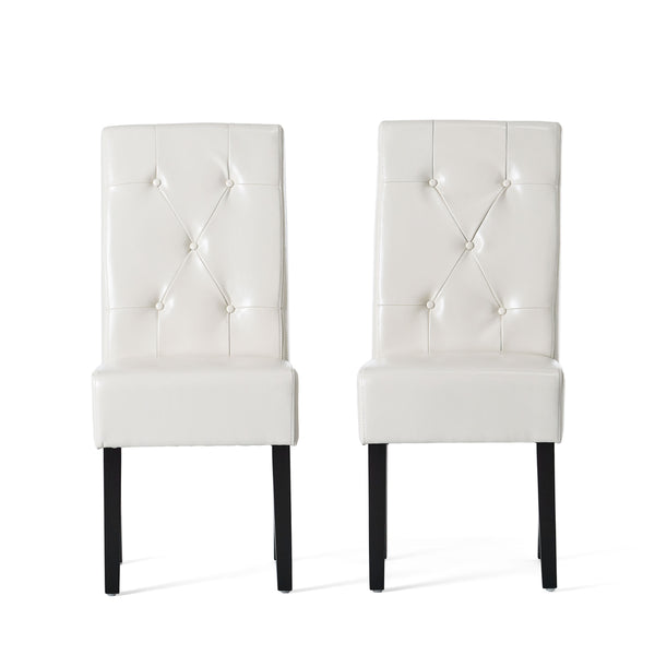 English Elm Carter Ivory Bonded Leather Tufted Dining Chairs Set of Two with Espresso Legs 54274.00IVY