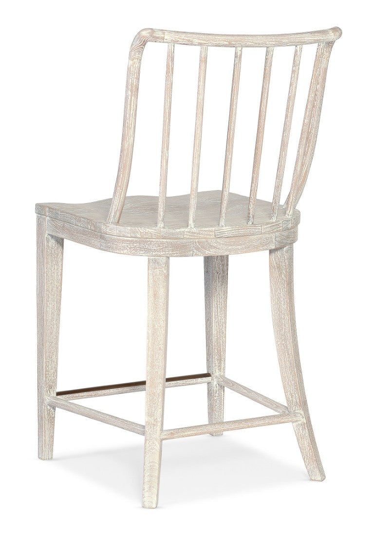 Hooker Furniture Serenity Beech Wood Counter Chair With Spindle Back, Seaspray Brush Finish, Coastal Comfort & Durability White 6350-75350-80