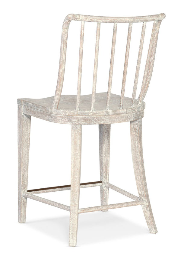 Hooker Furniture Serenity Beech Wood Counter Chair With Spindle Back, Seaspray Brush Finish, Coastal Comfort & Durability White 6350-75350-80