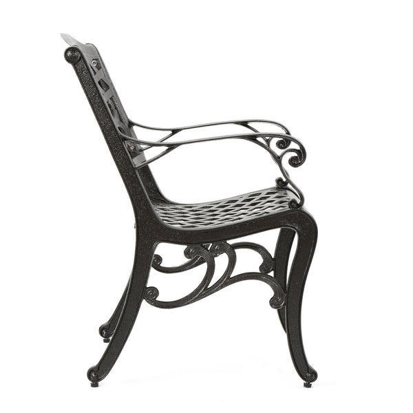 English Elm Phoenix Cast Aluminum Outdoor Dining Arm Chairs Ornate Lattice Scroll Garden Set Bronze 54589.00BZE