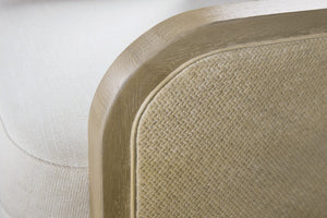 Hooker Furniture Wilma Coastal Swivel Chair With Woven Rattan, Light Wood Frame & Halston White Performance Fabric — Durable Comfort And 360° Movement CC903-SW-404