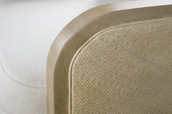 Hooker Furniture Wilma Coastal Swivel Chair With Woven Rattan, Light Wood Frame & Halston White Performance Fabric — Durable Comfort And 360° Movement CC903-SW-404