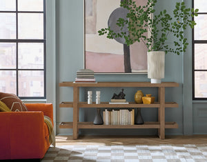 Hooker Furniture Sonnet Narrow Console Table With Tempered Glass, Woven Cane Shelves & White Oak Veneer Finish 6072-85001-85