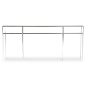 Bernhardt Bernhardt Cornelia Console Table — 72"W Tempered Glass Top, Brushed Stainless Frame, Nebbia Wood Shelf 331910