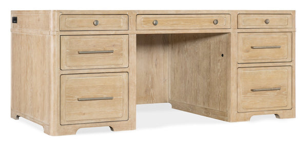 Hooker Furniture Retreat Executive Desk In Dune Finish — Oak & Maple Veneer, 7 Drawers, Locking Files, Cable Management 6950-10563-80