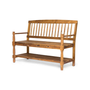 English Elm Imperial Solid Acacia Wood Farmhouse Bench with Lower Shelf for Entryway 62539.00
