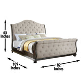 Steve Silver Rhapsody King Sleigh Bed Beige - Hardwood & Polyester Fabric, Scrolling Design, Molasses Finish