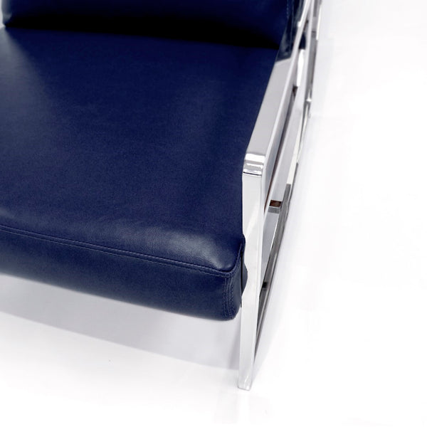 Pasargad Luxe Navy Faux Leather Armchair With Stainless Steel Base For Modern Comfort & Style Navy Faux Leather Y-1016n