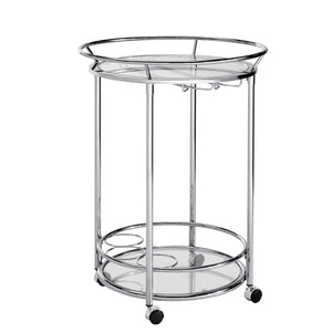 Homelegance By Top-Line Carlos Chrome Finish Round Metal Glass Top Bar Cart Chrome Metal