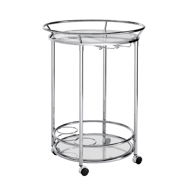 Homelegance By Top-Line Carlos Chrome Finish Round Metal Glass Top Bar Cart Chrome Metal
