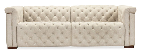 Hooker Furniture Savion Chesterfield 3-Seat Sofa In Aries Beach Performance Fabric With Power Headrests & Trim 43.00 L x 89.50W x 28.75H SS435-RLPPH-414