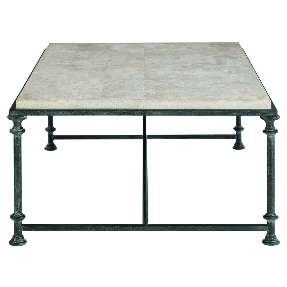 Bernhardt Bernhardt Galesbury Rectangular Cocktail Table With Honed Travertine Top & Antique Silver Steel Base 537021