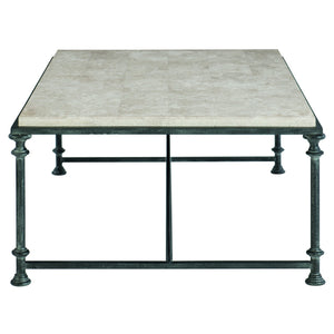 Bernhardt Bernhardt Galesbury Rectangular Cocktail Table With Honed Travertine Top & Antique Silver Steel Base 537021
