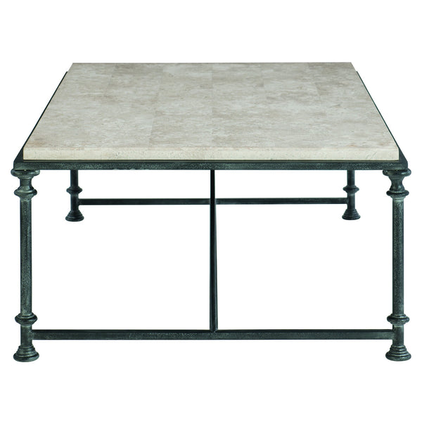 Bernhardt Bernhardt Galesbury Rectangular Cocktail Table With Honed Travertine Top & Antique Silver Steel Base 537021