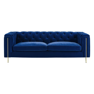English Elm Steve Silver - Charlene Velvet Button Tufted Sofa with Chesterfield Rolled Arms, Brass Accents, Plush Foam Seating Blue B081P157407