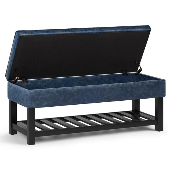 English Elm Cosmopolitan Storage Ottoman Bench - Stylish Denim Blue, Tufted Design With Hidden Storage Space B136P158561