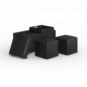 English Elm Avalon 5-Piece Storage Ottoman Set In Distressed Black Faux Leather - Stylish, Versatile, & Functional B136P159759