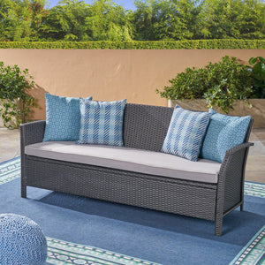 English Elm Christopher Knight Home® - ST LUCIA premium 3-seater outdoor sofa with PE rattan, iron frame and waterproof cushions, durable comfort for patios Grey 62952.00GRY