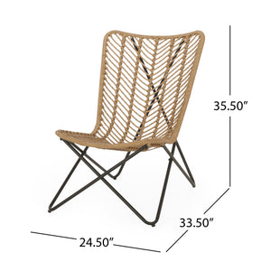 English Elm Gatlin Woven Wicker Outdoor Accent Chair Set Bohemian Curved Shell with Geometric Base 70650.00LBRN