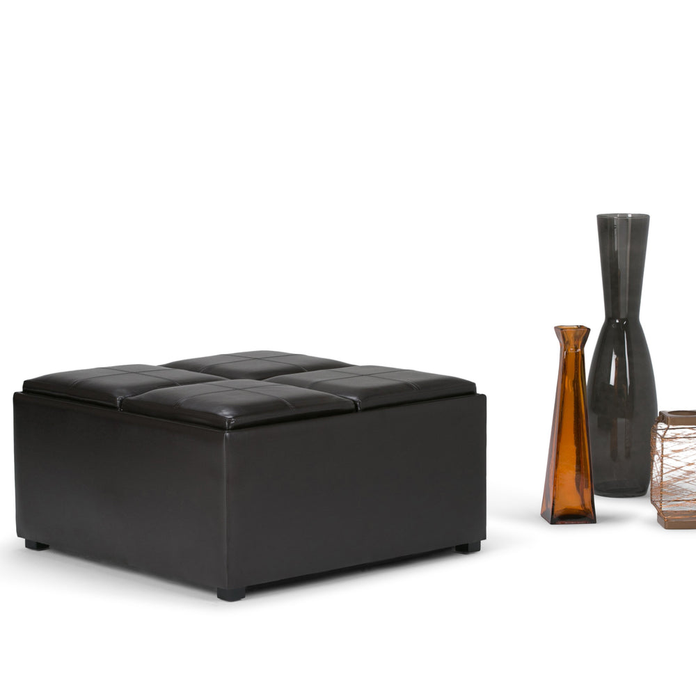 English Elm Avalon - Elegant Square Storage Ottoman In Tanners Brown Faux Leather For Stylish Living Spaces B136P159775