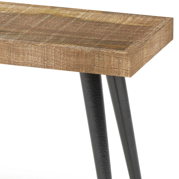 English Elm Durham Handcrafted Distressed Natural Mango Wood Bench with Black Metal Legs — Rustic Modern Entryway Seat B136P158598