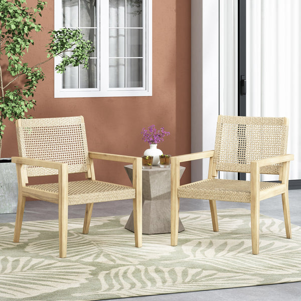 English Elm Christopher Knight Home® - Outdoor Wicker and Acacia Club Chairs Set of 2 - Transitional Flat Weave, Durable Acacia Frame, Breathable Mesh Seating 74228.00MLBRN