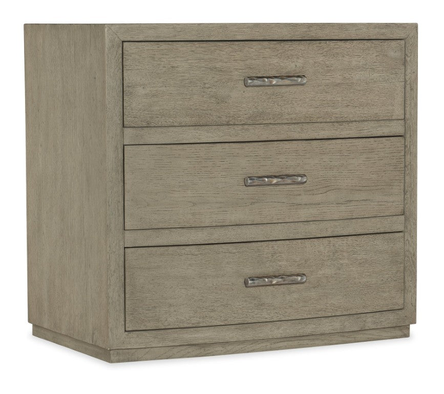Hooker Furniture Linville Ashford Three-Drawer Nightstand In Mink Weathered Oak With Usb Charging, Self-Closing Drawers And Antique Pewter Pulls 6150-90216-85