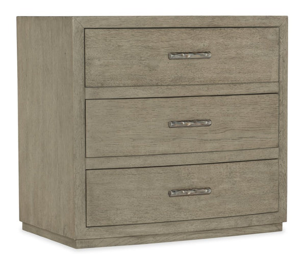 Hooker Furniture Linville Ashford Three-Drawer Nightstand In Mink Weathered Oak With Usb Charging, Self-Closing Drawers And Antique Pewter Pulls 6150-90216-85