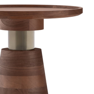 English Elm Kramer Handcrafted Acacia Side Table in Cognac Brown with Antique Brass Stem and Cone Pedestal Base B136P158772