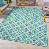 Christopher Knight Home® Outdoor Rug: Meridian 7’10” x 10’10” - Blue/Green Ogee Design