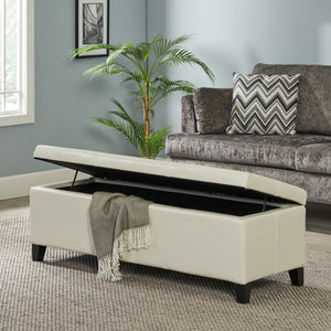 English Elm Glouster Bench Style Pu Leather Storage Ottoman with Soft Close Lid for Bedroom Ivory 57742.00IVY