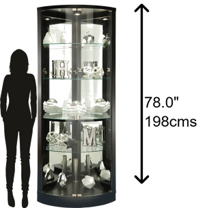 Hekman Furniture 680609 Jaime Curio Cabinet - Elegant Black Satin Finish, Corner Design & Interior Lighting For Collectibles Black Satin Jaime Corner Curio Cabinet 680609