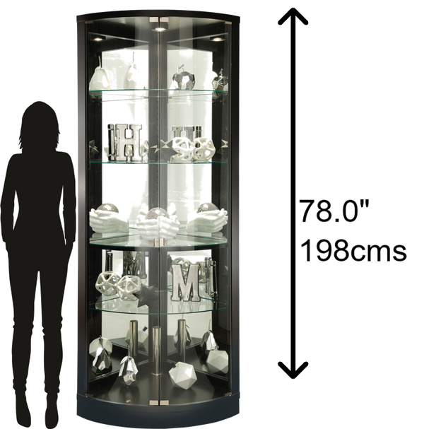 Hekman Furniture 680609 Jaime Curio Cabinet - Elegant Black Satin Finish, Corner Design & Interior Lighting For Collectibles Black Satin Jaime Corner Curio Cabinet 680609