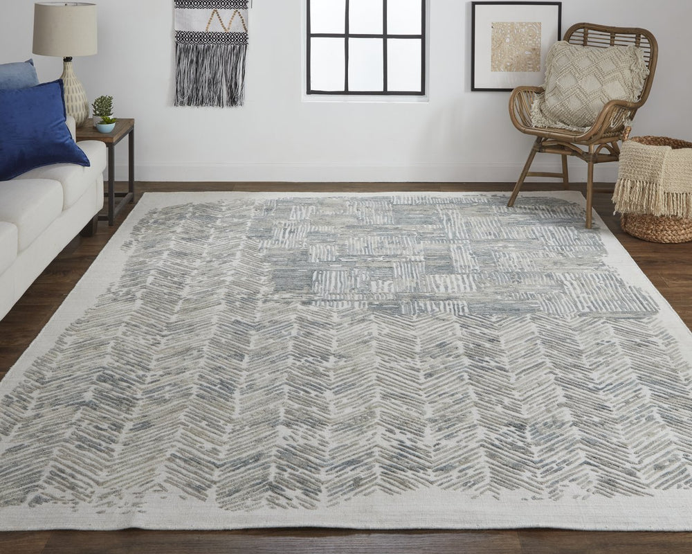 Feizy Rugs Elias Hand Woven Abstract Viscose/Wool Low Pile Rug - Modern Elegance For Any Home Decor Style Green,Blue,Ivory Viscose,Wool Els6891fgrn000c50