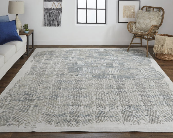 Feizy Rugs Elias Hand Woven Abstract Viscose/Wool Low Pile Rug - Modern Elegance For Any Home Decor Style Green,Blue,Ivory Viscose,Wool Els6891fgrn000c50